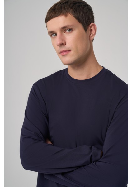 Erkek Lacivert Trend Bisiklet Yaka Rayon Sweatshirt modelleri