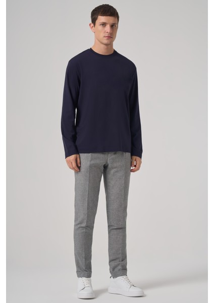 Erkek Lacivert Trend Bisiklet Yaka Rayon Sweatshirt fırsatları