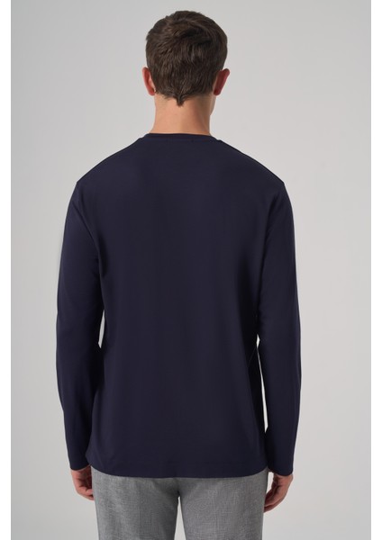 Erkek Lacivert Trend Bisiklet Yaka Rayon Sweatshirt indirimleri