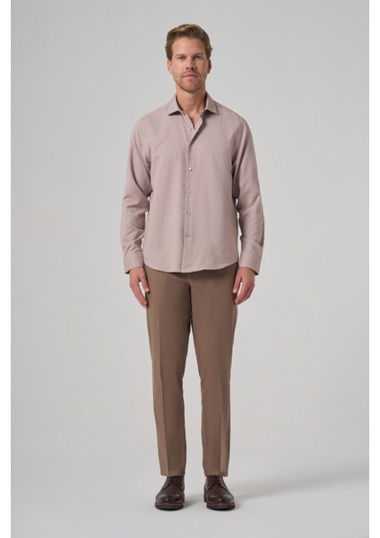 Erkek Bej Polyester Trend Desenli Dynamic Fit Italyan Yaka Gömlek fırsatları