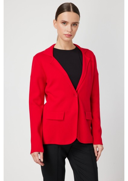 Kadın Ceket Yaka Triko Hırka 63926 Kırmızı