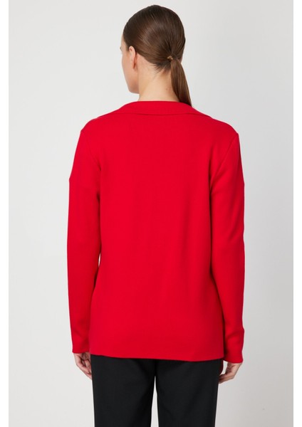 Kadın Ceket Yaka Triko Hırka 63926 Kırmızı fırsatları