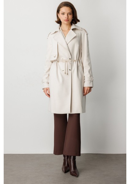 Kadın Beli Bağcıklı Apoletli Kaban 6037 Bej