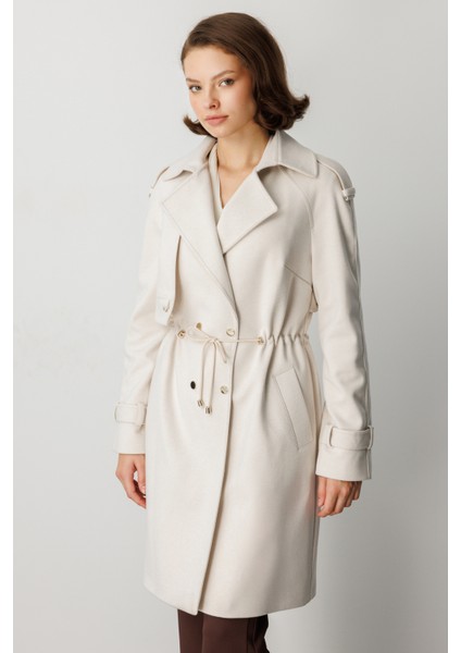 Kadın Beli Bağcıklı Apoletli Kaban 6037 Bej fiyatları