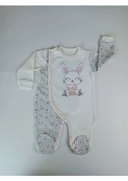 0-3 3-6 Ay Minik Tavşan Nakışlı Boydan Çıtçıt Kapamalı Kız Erkek Bebek Tulumu Ekru fiyatları