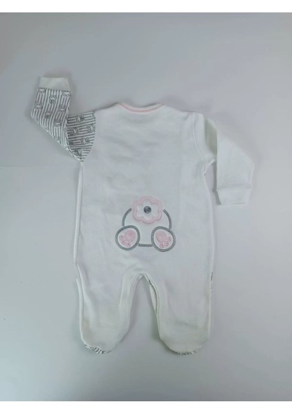 0-3 3-6 Ay Minik Tavşan Nakışlı Boydan Çıtçıt Kapamalı Kız Erkek Bebek Tulumu Ekru modelleri