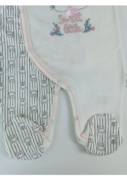 0-3 3-6 Ay Minik Tavşan Nakışlı Boydan Çıtçıt Kapamalı Kız Erkek Bebek Tulumu Ekru indirimleri