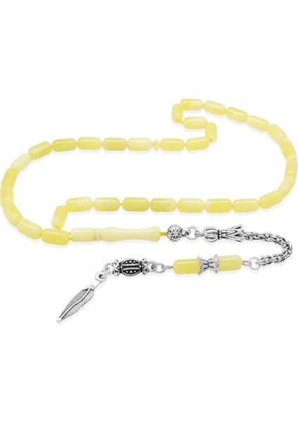 Su Damlası Tasarım Gümüş Renk Kararmaz Metal Püsküllü Kapsül Kesim Sarı Beyaz Beyrut Kehribar Tesbih