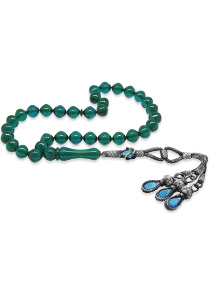 1000 Ayar Gümüş Kazaz Püsküllü Istanbul Kesim Turkuaz Ateş Kehribar Tesbih