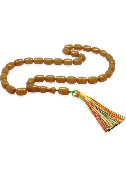 Çubuk Sıkma Kehribar Tesbih - Osmanlı Saray Püsküllü - Hardal Rengi - Kapsül Kesim