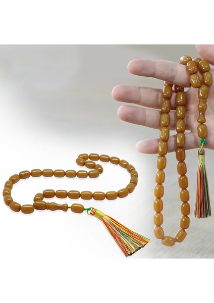 Çubuk Sıkma Kehribar Tesbih - Osmanlı Saray Püsküllü - Hardal Rengi - Kapsül Kesim fiyatları