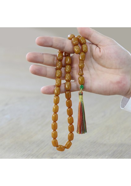 Çubuk Sıkma Kehribar Tesbih - Osmanlı Saray Püsküllü - Hardal Rengi - Kapsül Kesim modelleri