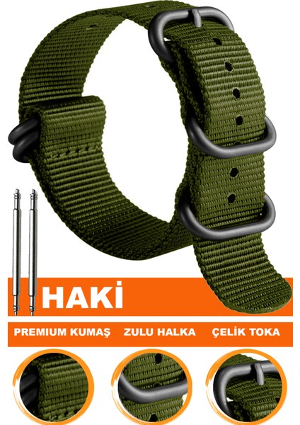 18mm-20mm-22mm-24mm saatlerle uyumlu premıum zulu nato kumaş tekstil saat kordonu kayışı z39nyl1b-dg