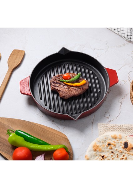 Duo Cast Bombe Grill Tava Kırmızı 30 cm