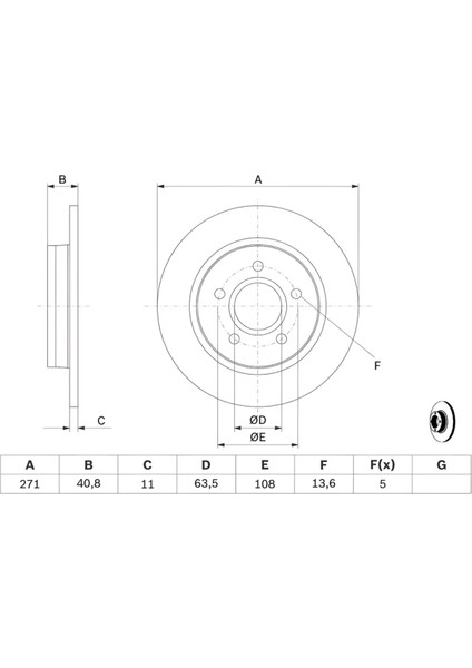 Ford Focus/c.max 2011> Fren Disk Arka (271MM) | Bosch 0986479763
