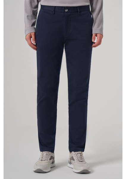 Erkek Lacivert Pamuk Trend Slim Fit Chino Pantolon