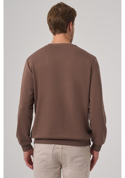 Erkek Kahve Basic Bisiklet Yaka Sweatshirt indirimleri