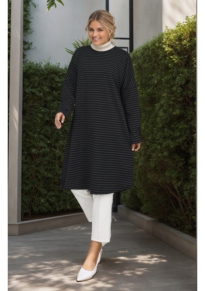 Rahat Kesim Çizgili Mevsimlik Tunik Kadın Tunik Tesettür Tunik