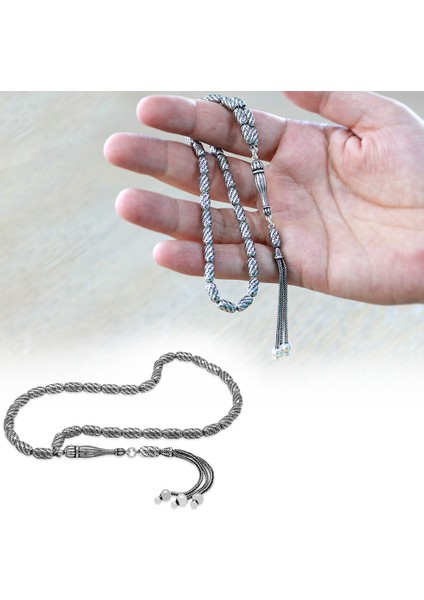 Üç Kamçı Püskül Çeşmi Bülbül Detaylı Telkari Tasarım Kapsül Kesim Eskitme Renk 925 Ayar Gümüş Tesbih fiyatları