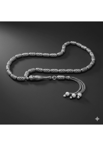 Üç Kamçı Püskül Çeşmi Bülbül Detaylı Telkari Tasarım Kapsül Kesim Eskitme Renk 925 Ayar Gümüş Tesbih modelleri