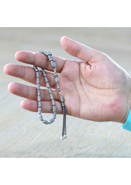 Üç Kamçı Püskül Çeşmi Bülbül Detaylı Telkari Tasarım Kapsül Kesim Eskitme Renk 925 Ayar Gümüş Tesbih fırsatları