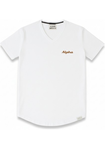 Kişiye Özel Nakışlı Yakası Biyeli Kısa Kollu V Yaka Premium Beyaz Tişört L