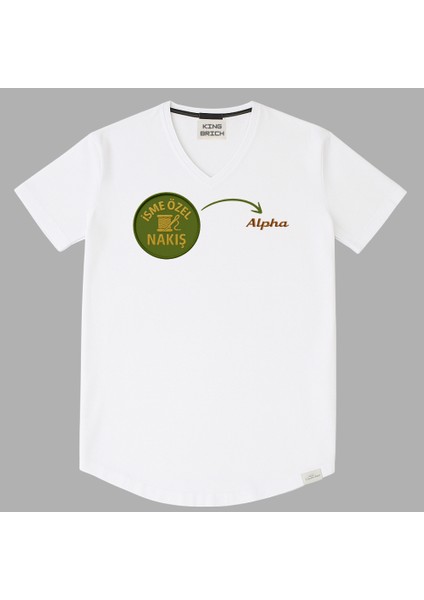 Kişiye Özel Nakışlı Yakası Biyeli Kısa Kollu V Yaka Premium Beyaz Tişört L fırsatları