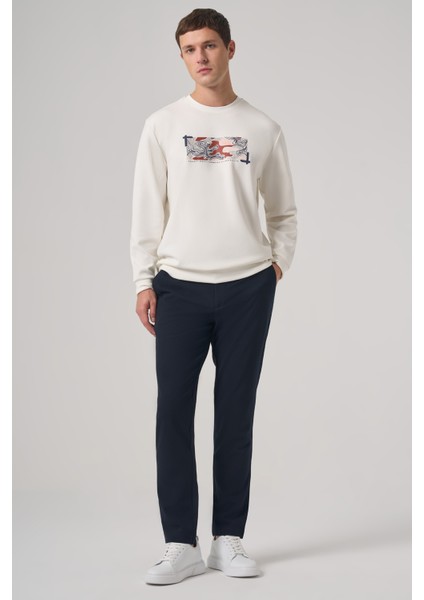 Erkek Ekru Trend Baskılı Bisiklet Yaka Sweatshirt fırsatları