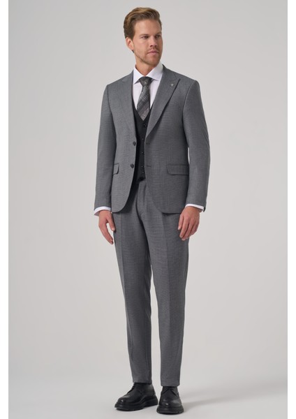 Erkek Siyah Poliviskon Trend Desenli Slim Fit Yelekli Kombinli Takım Elbise fırsatları