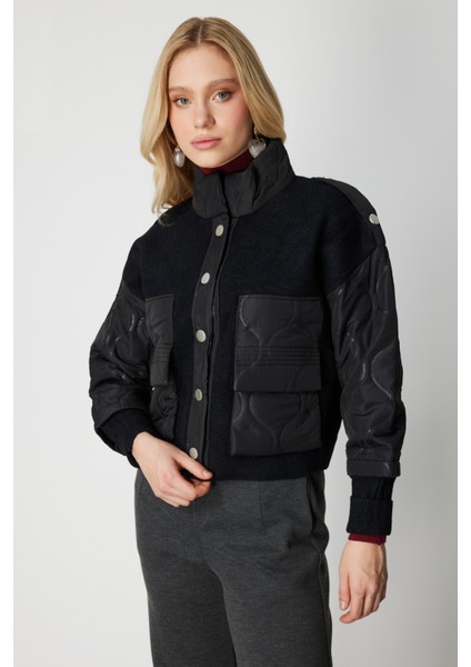 Kadın Kapitone Detaylı Kapak Cepli Mont 60711 Siyah fiyatları