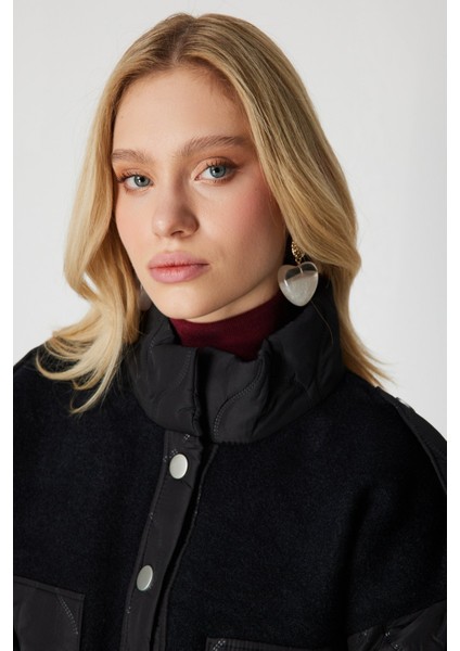 Kadın Kapitone Detaylı Kapak Cepli Mont 60711 Siyah modelleri