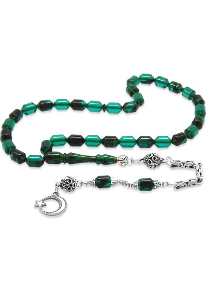 Kararmaz Metal Kral Zincir Püsküllü Uçlu Kapsül Kesim Turkuaz Siyah Ateş Kehribar Tesbih