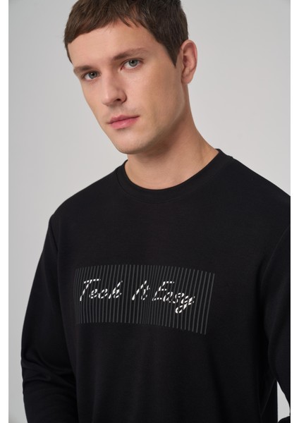 Erkek Siyah Trend Baskılı Bisiklet Yaka Sweat-Shirt fiyatları