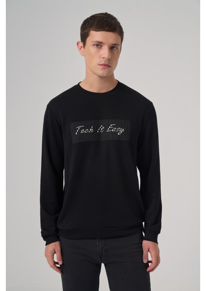 Erkek Siyah Trend Baskılı Bisiklet Yaka Sweat-Shirt modelleri