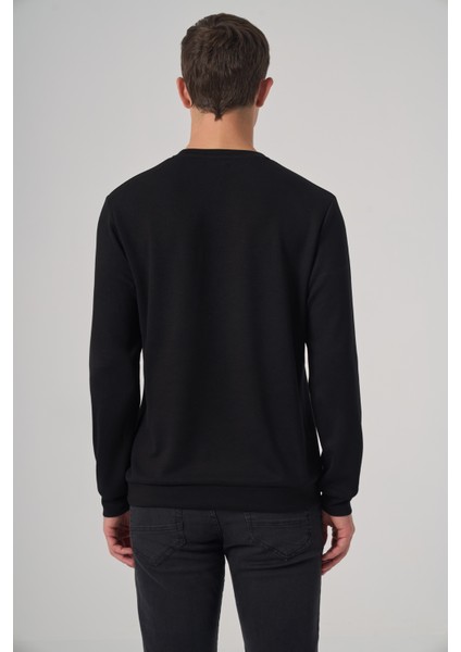 Erkek Siyah Trend Baskılı Bisiklet Yaka Sweat-Shirt indirimleri