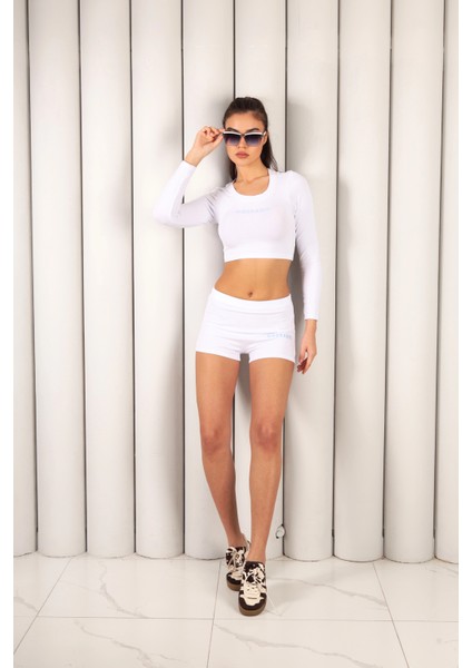 Kadın Beyaz Kısa Tişört Şort Takım | MSC055-BEYAZ