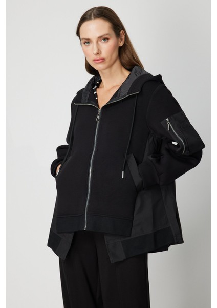 Kadın Kapüşonlu Mix Kumaş Mont 60704 Siyah fiyatları