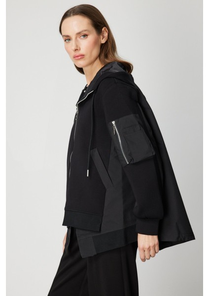 Kadın Kapüşonlu Mix Kumaş Mont 60704 Siyah modelleri