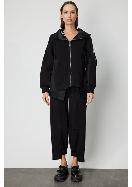 Kadın Kapüşonlu Mix Kumaş Mont 60704 Siyah fırsatları