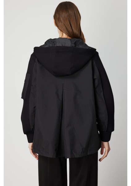 Kadın Kapüşonlu Mix Kumaş Mont 60704 Siyah indirimleri