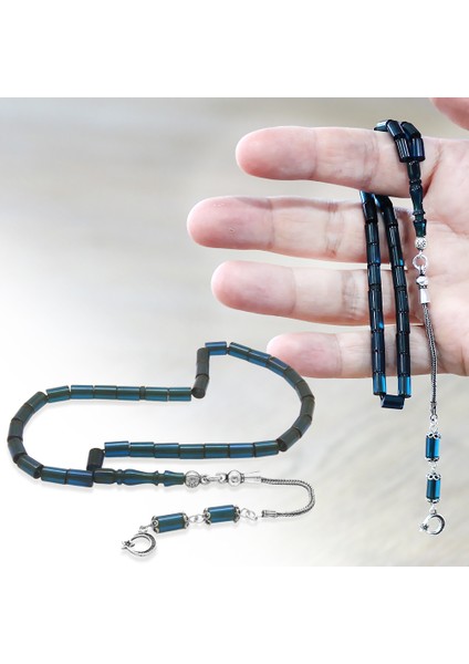 Ateş Kehribar Tesbih - 925 Ayar Gümüş Püsküllü - Mini Boy - Turkuaz - Kesme Kesim fiyatları