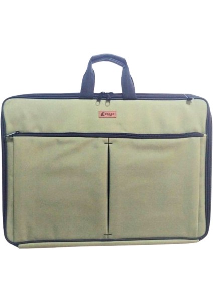 Askılı, Fermuarlı 50X70 Resim Çantası Su Geçirmez Ketenli Kumaş (55X75 )Proje Çantası Körüklü Çift Bölme Haki