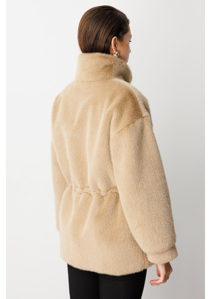 Kadın Dik Yaka Peluş Mont 6103 Vizon fırsatları