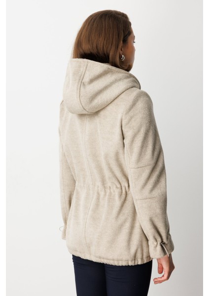 Kadın Kapüşonlu Kapak Cepli Kaşe Mont 6041 Vizon indirimleri