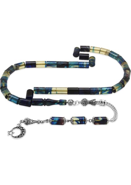 Kararmaz Metal Püsküllü Kesme Kesim Mavi Beyaz Ateş Kehribar Tesbih