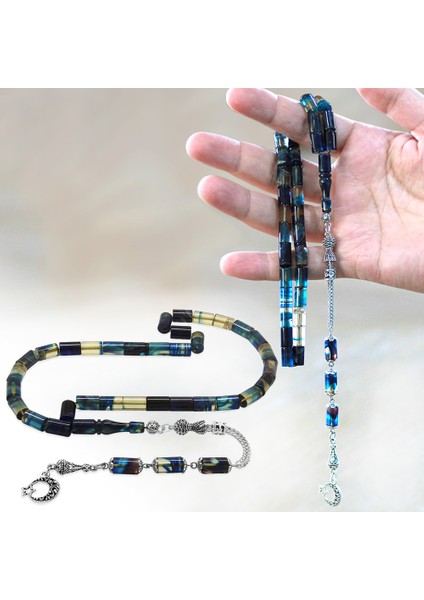 Kararmaz Metal Püsküllü Kesme Kesim Mavi Beyaz Ateş Kehribar Tesbih fiyatları