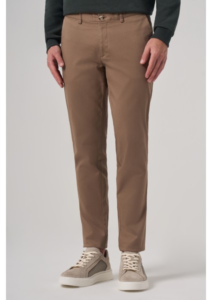 Erkek Bej Pamuk Trend Slim Fit Chino Pantolon