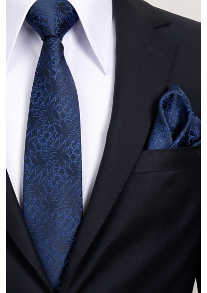 8 cm Klasik Geniş Hand Made Lacivert Desenli Mendilli Kravat fiyatları