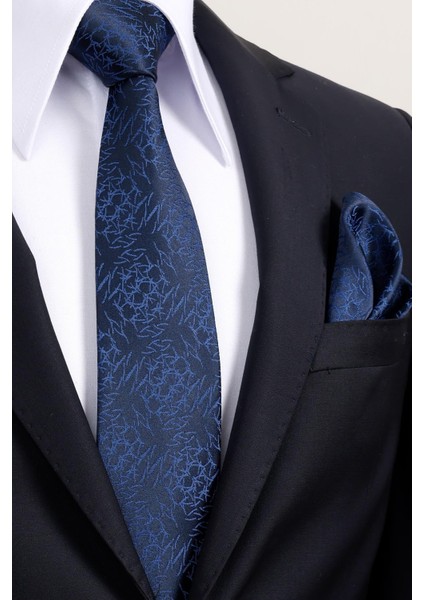 8 cm Klasik Geniş Hand Made Lacivert Desenli Mendilli Kravat modelleri