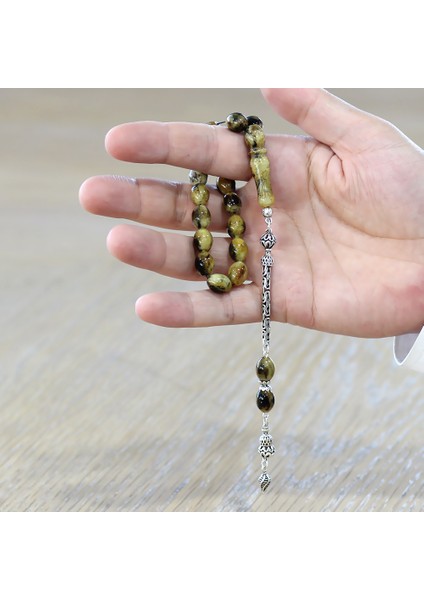 925 Ayar Gümüş Kral Zincir Püsküllü Arpa Kesim Dalmaçya Damla Kehribar Dört Parmak Efe Tesbih fırsatları